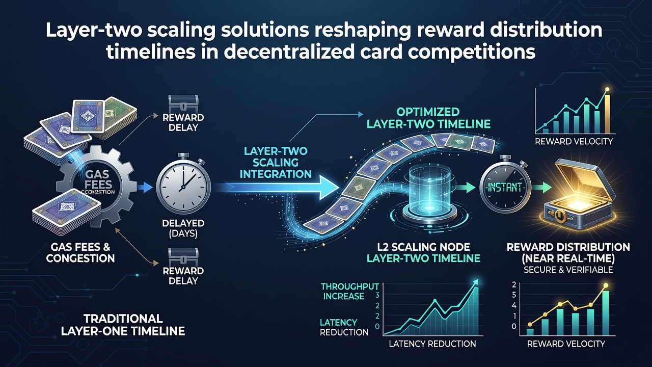 Darstellung automatisierter Belohnungsverteilungen durch Smart Contracts auf Layer-Two-Netzwerken in Kartenspiel-Szenarien