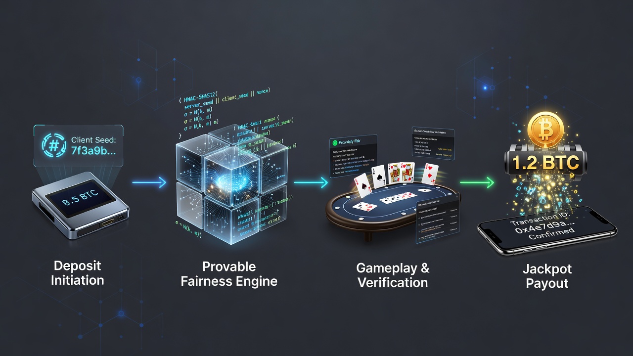 Illustration der automatisierten Jackpot-Auszahlungen und Fairness-Protokolle in Krypto-Poker