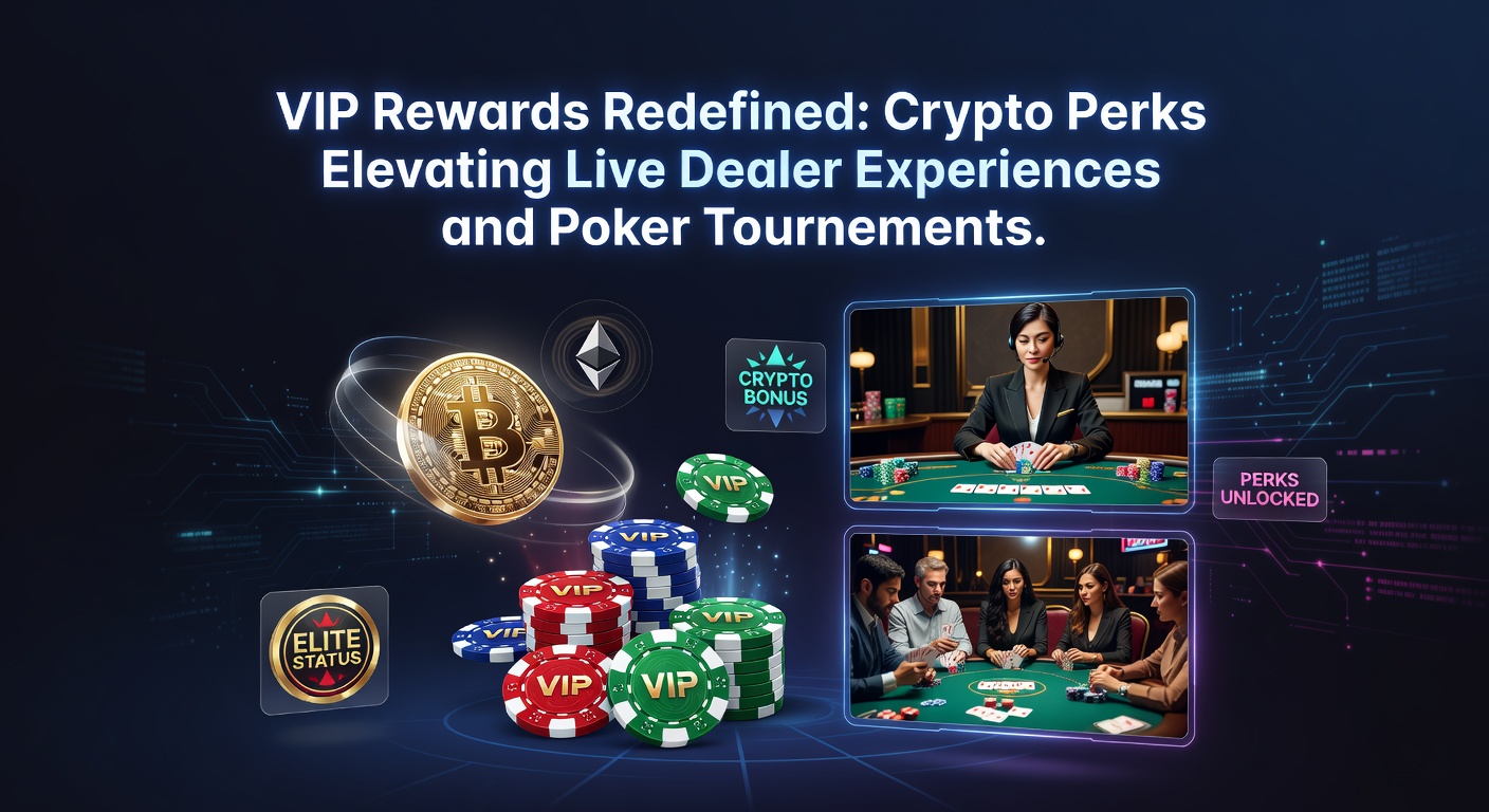 Moderne VIP-Lounge mit Krypto-Symbolen und Live-Dealer-Tischen, die atemberaubende Poker-Turniere und interaktive Erlebnisse darstellen